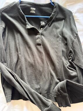 PINK Victoria's Secret Black Long Sleeve Henley Top